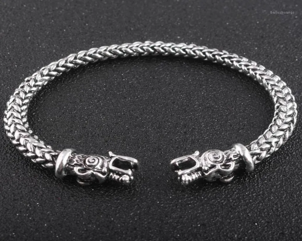 Gothic Viking Norse Dragon Bracelet Handmade Opening Vikings of Midgard Bangles twoheaded Wolf Bracelet for men accessories18364712