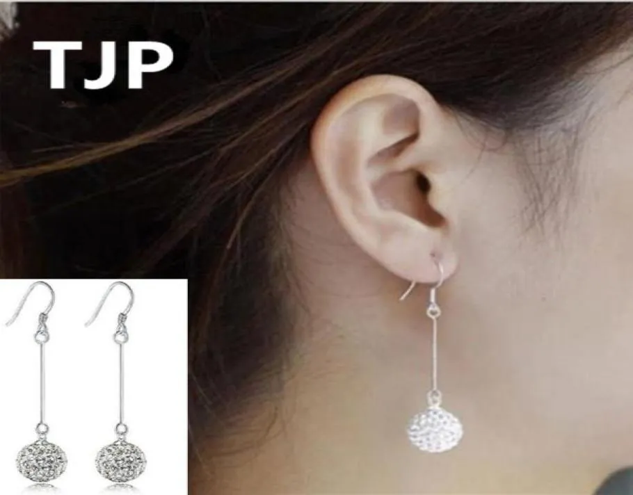 Women Drop Earrings Disco Crystal Ball Top Quality 925 Sterling Silver Girl For Wedding Party Jewelry Dangle Chandelier5558156