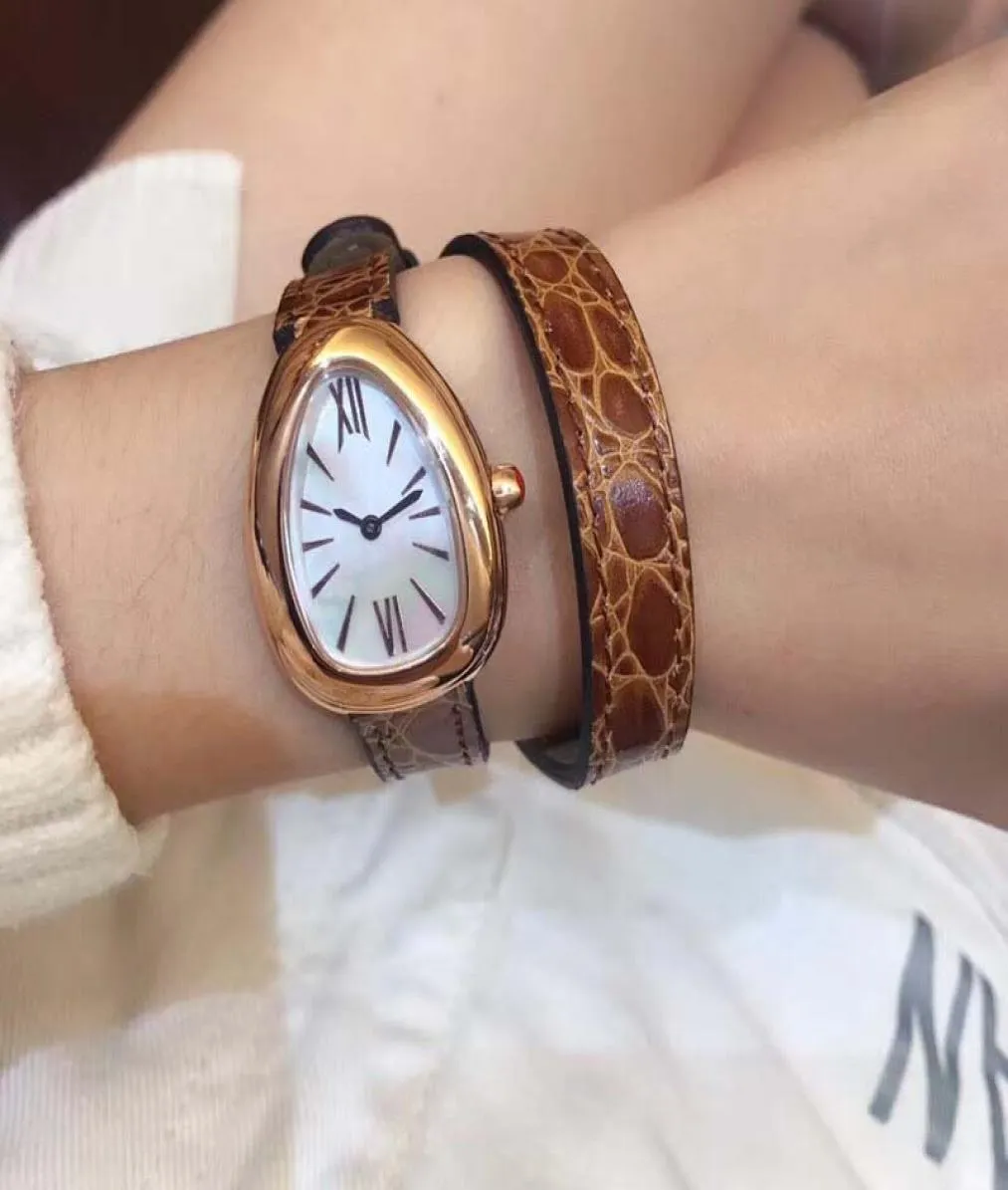 Case unica forma a doppia spirale in pelle arancione in pelle quarzo Donne orologi donne guardano madre di pearl Q096232276