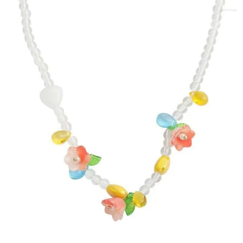 Chains Bohemian Hand-woven Seed Bead Colored Necklace Summer Beach Color Acrylic Flower Collar Suitable For Female 124A