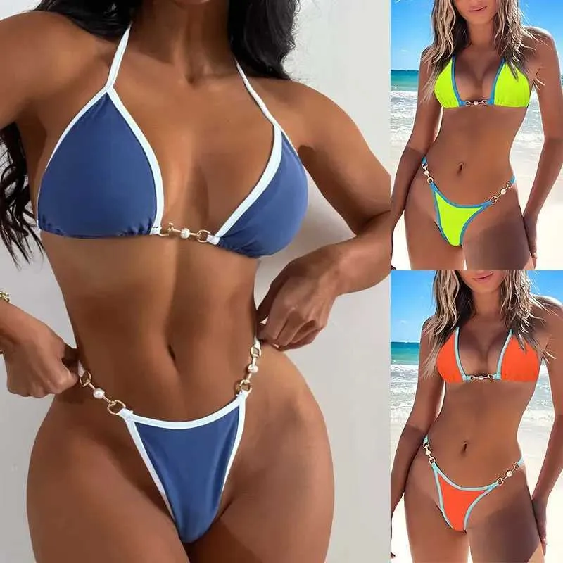 Costumi da bagno femminile sexy bikini set mini bikini 2023 Nuovo costume da bagno a catena da bagno femminile da bagno brasile brasile bikini arancione bianco arancione j240510