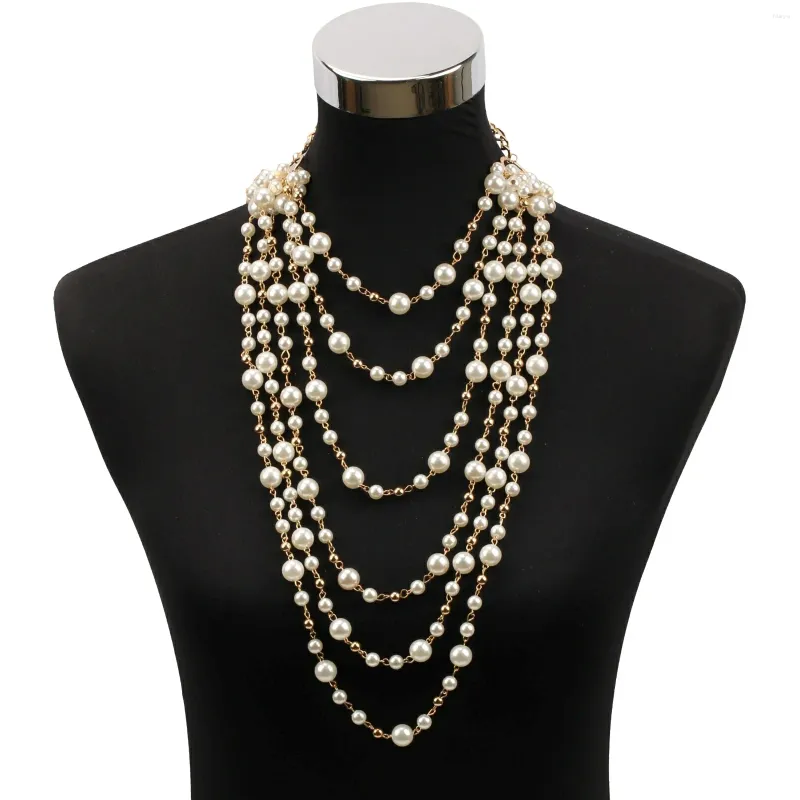 Pendientes de collar Conjunto de perlas y para mujeres Declaración gruesa Cadena de color de oro de cuentas