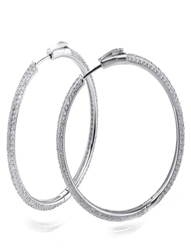 Raccomandare 46 mm di grande sterling in sterling in teraccio argento micro pavimentazione gioielli di gioielli in cristallo grande 925 orecchini cerchio d'argento1513052