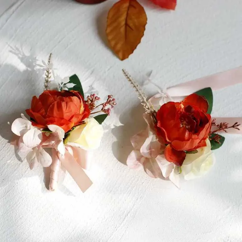 Bracelets de mariage fille bracelets de chapelet floral bracelets ruban rose demoiselle de mariée fleurs à main fleurs de mariage