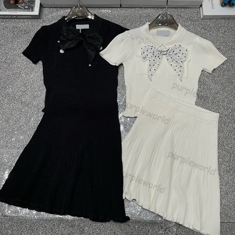 Bow Two -Piece Dress Sets For Women Knits Suits Letter Borduurde T -shirt Crop Tops Rokset