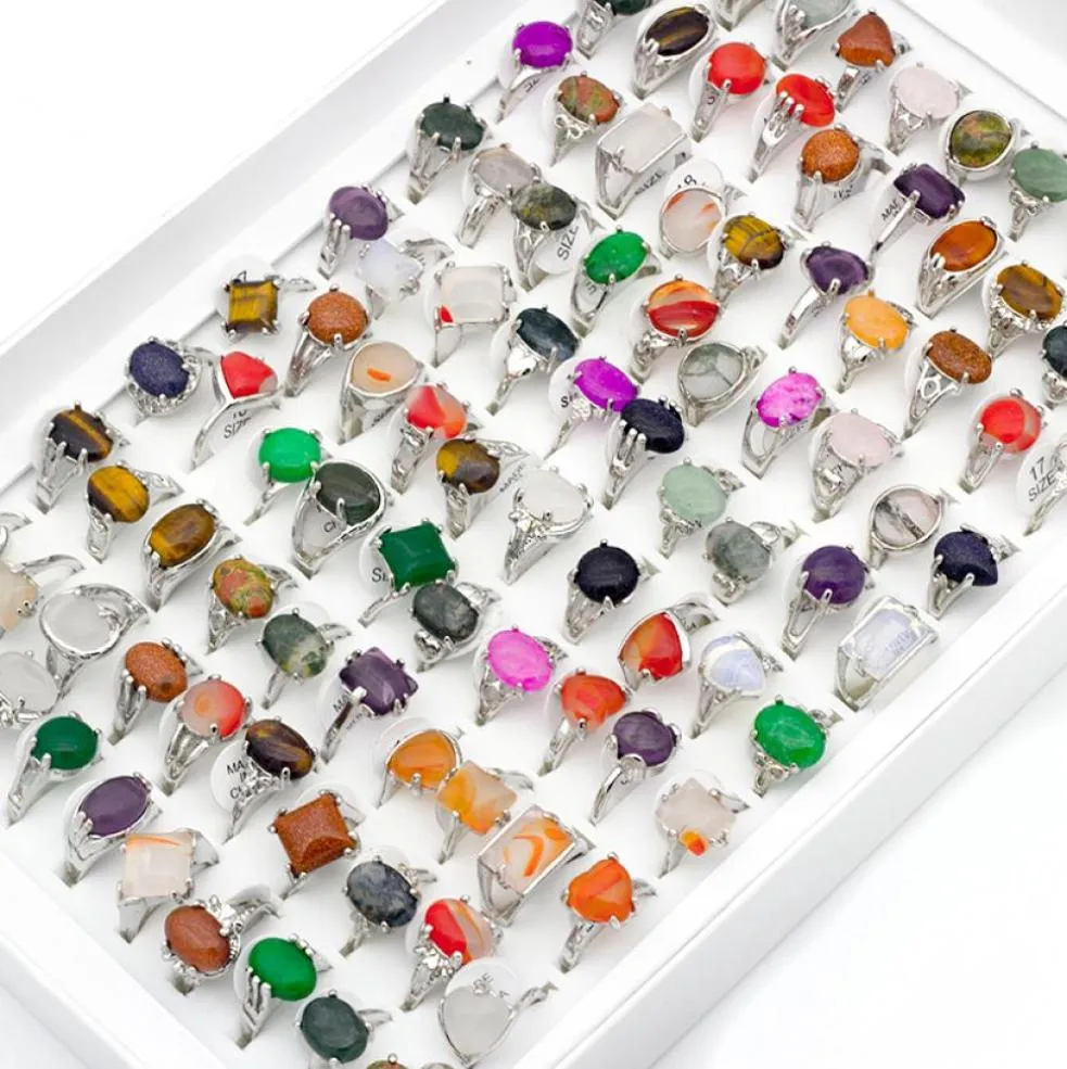 20pcslot mix Lot Men039s Ring Natural Stone Rings for Collection Lovers Whole Fashion Party Gift Jewelry4206357