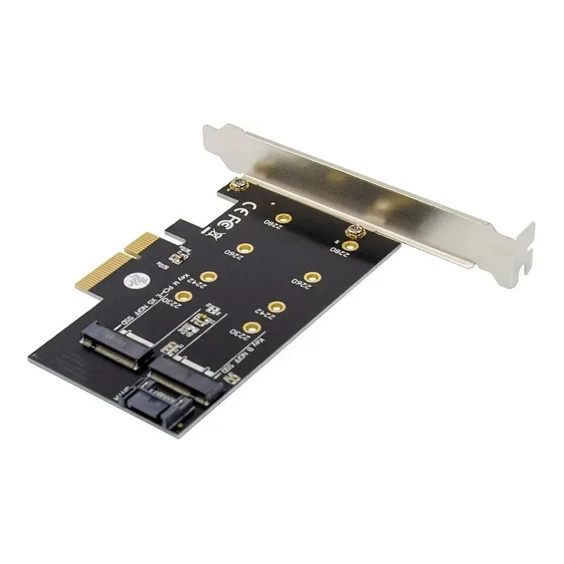 Dual M.2 Adaptador PCIe M2 SSD NVME M Clave B basada en SATA para PCI-E 3.0 x 4 Soporte de tarjeta convertidor 2280 2260 2242 2230