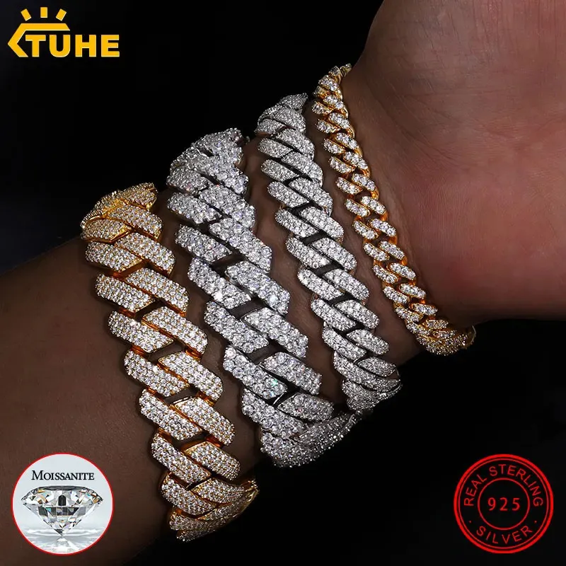 Fine Jewelry VVS1 D Kolor Bransoletka łańcucha kubańska dla mężczyzn luksusowa s925 srebrna bransoletka dla mężczyzn biżuteria Hip Hop 240422