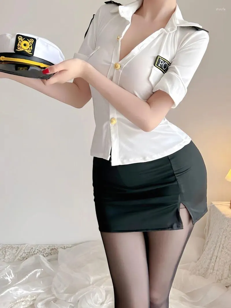 Arbeitskleider lustige Sekretärin sexy Versuchung Uniform weißes Hemd enge Hip Hip Short Minirock Set Side Split Tops Leidenschaftliche Frau Hl17