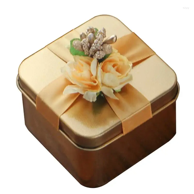 Geschenkwikkel metalen snoepboxen vierkant met bloemen goud rood paars blauwe kleur bruiloft mooie gunst doos lx7391