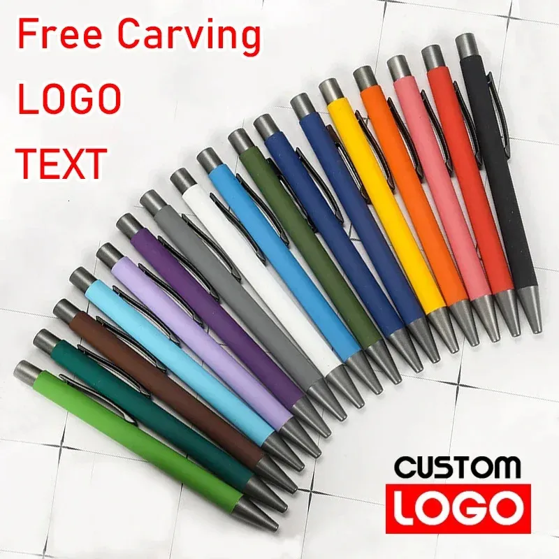 20-200 Pens Wholesale Metal Ballpoint Pen Advertising Pen Rubber Texture Custom Text Laser Engraving Customizable Name 240509
