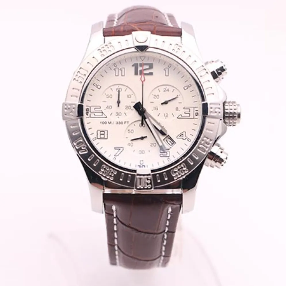 DHgate selected supplier watches man seawolf chrono white dial brown leather belt watch quartz battery watch mens dress watches 2270