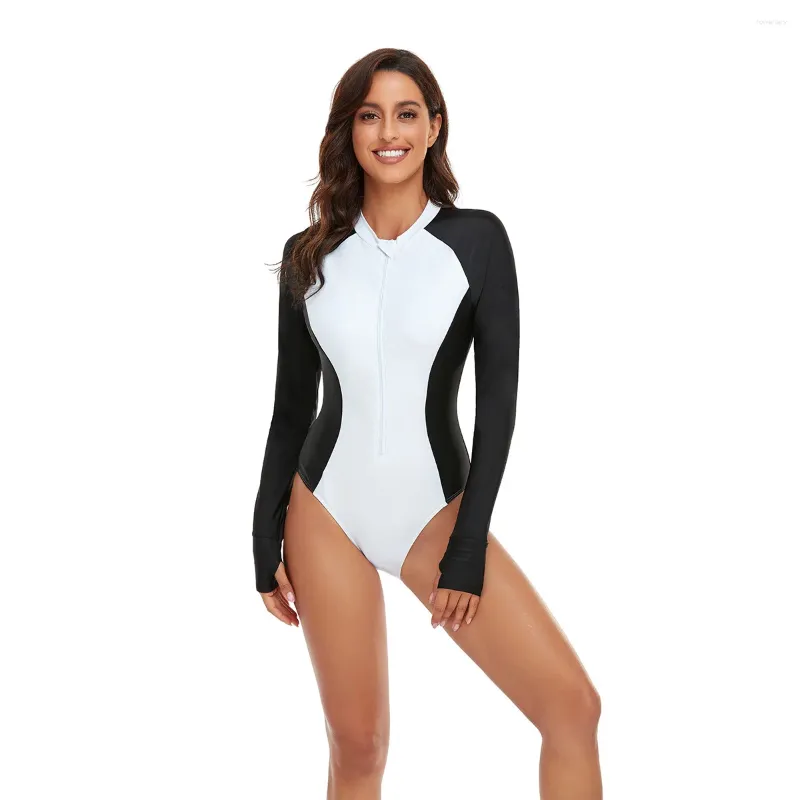 Women's Swimwear One Piece Surfing Suit Swimsuit Long Sleeve Zipper Jellyfish Snorkeling Slim Tight Height Elastic Diving