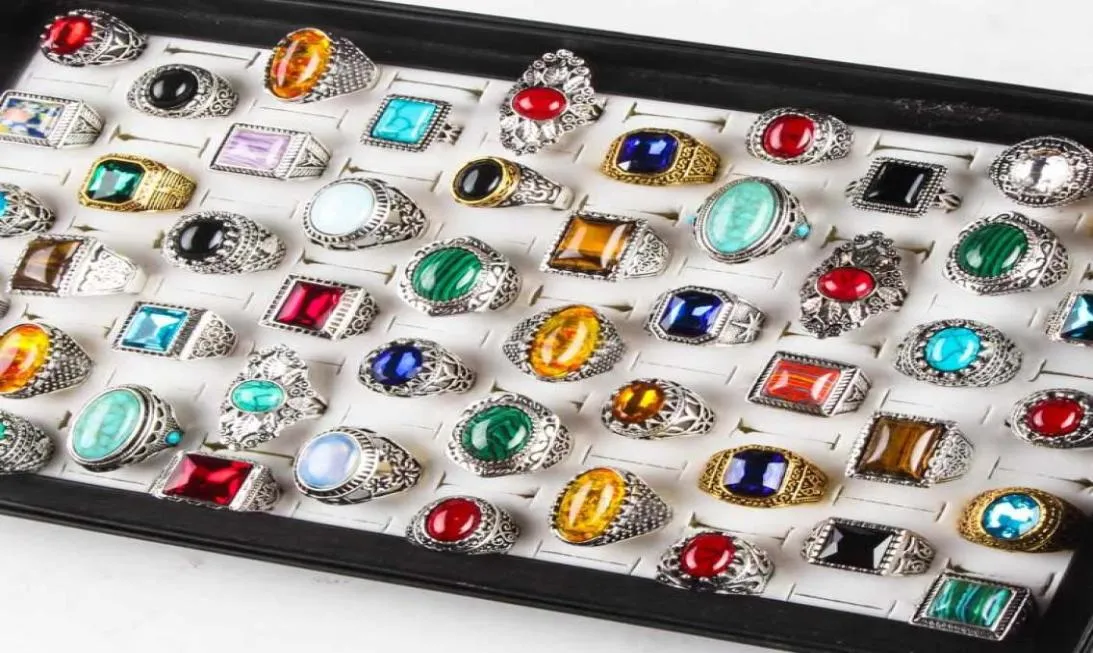 Novo anel turquesa de 50pcspack anel para homens da moda feminina Antigo Silver Silvage Stone Natural Ring Party Gifts5427118