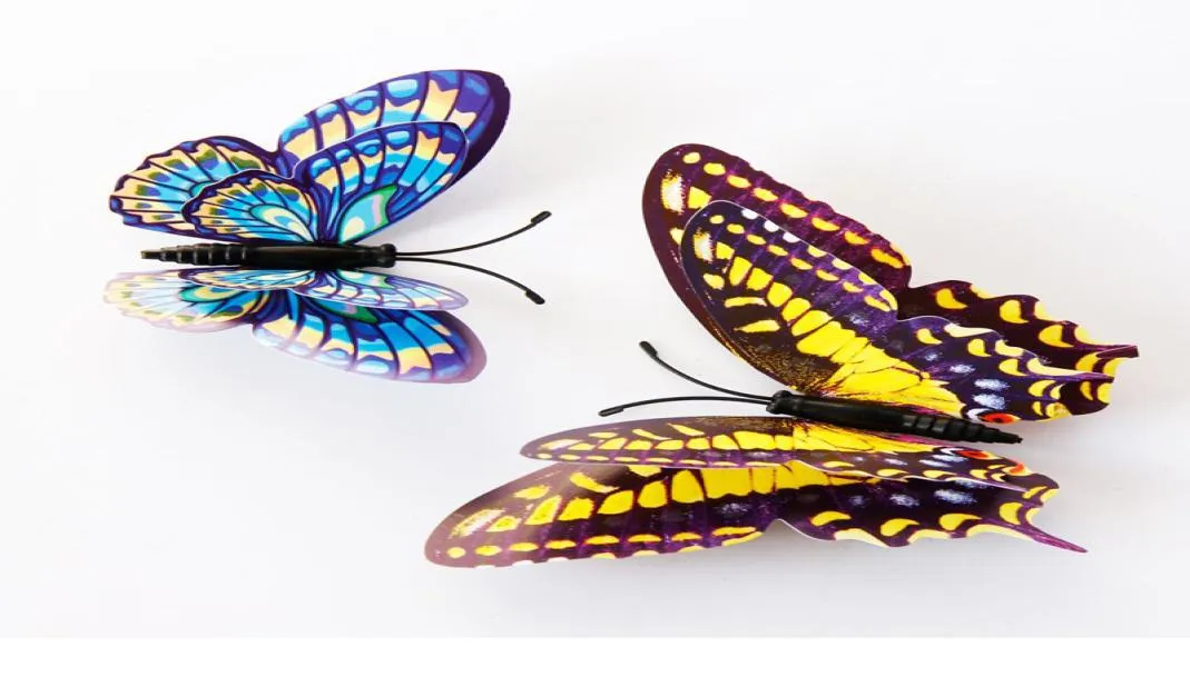 12pcs Lumineux Double couche Butterfly 3D Sticker Wall Decorations de mariage Glow in the Dark Magnet Butterflies Fridge Stickers7892393