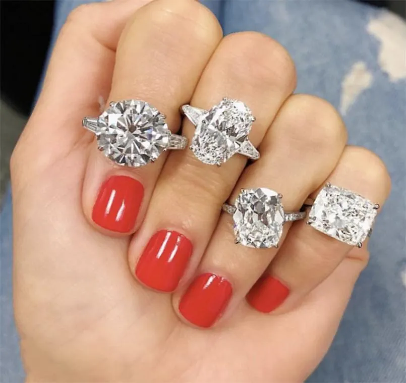 Solitaire 5CT Lab Diamond Ring Real 925 Bijoux en argent sterling Anneaux de mariage anneaux pour femmes accessoires de fête de mariée4611593