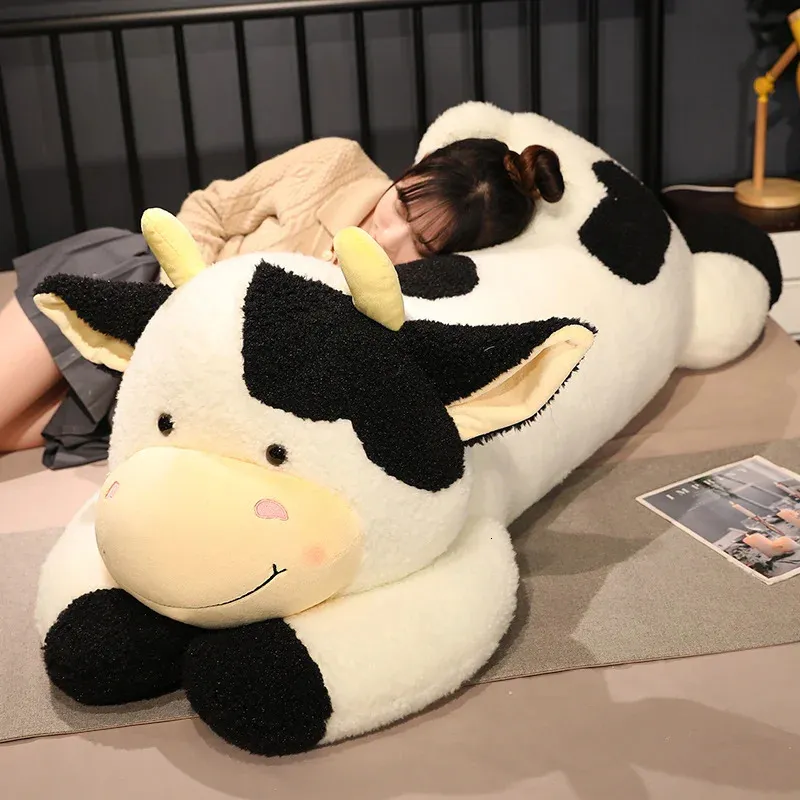 1pc 90 cm/110 cm schöne Milch Kuh Plüschspielzeug Cartoon ausgestopft Tierraft Dolls Schlaftkissen für Baby Girls Geburtstagsgeschenke 240509
