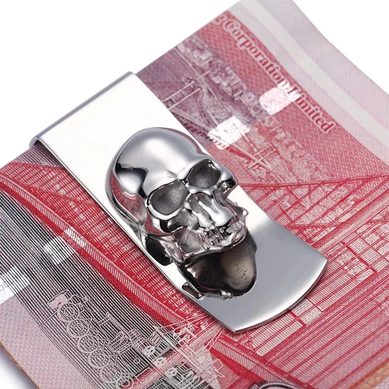 Modern - Brand Skull Designs Men Sliver Money Clip Slim Pocket Turner Cash Holder Card Organizer Men Women Wallet 240510