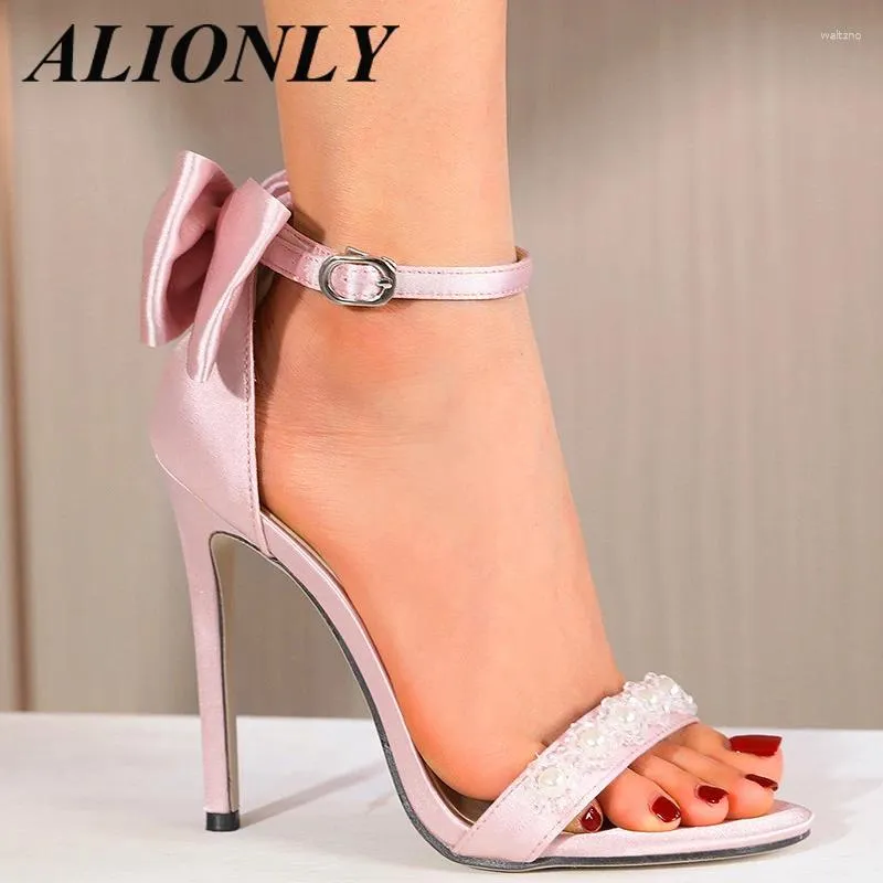 Chaussures habillées Alionly 2024 Summer Big Bow Pearl Decoration High Heel's Women's Open Toe Sandales