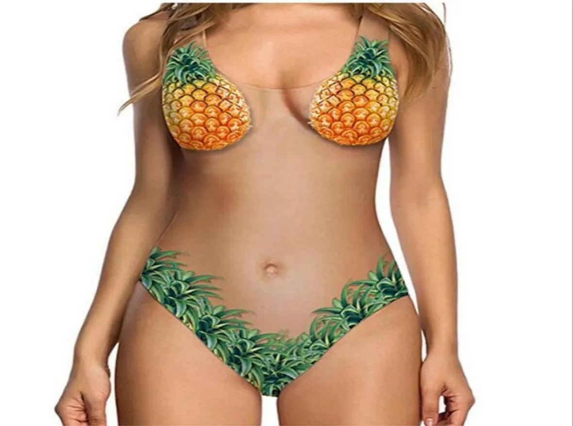 Nya kvinnor039s en bit sexig baddräkt melon fruktskal tryckt simning kostym hudfärg lady039s bikini ananas baddavla7572728