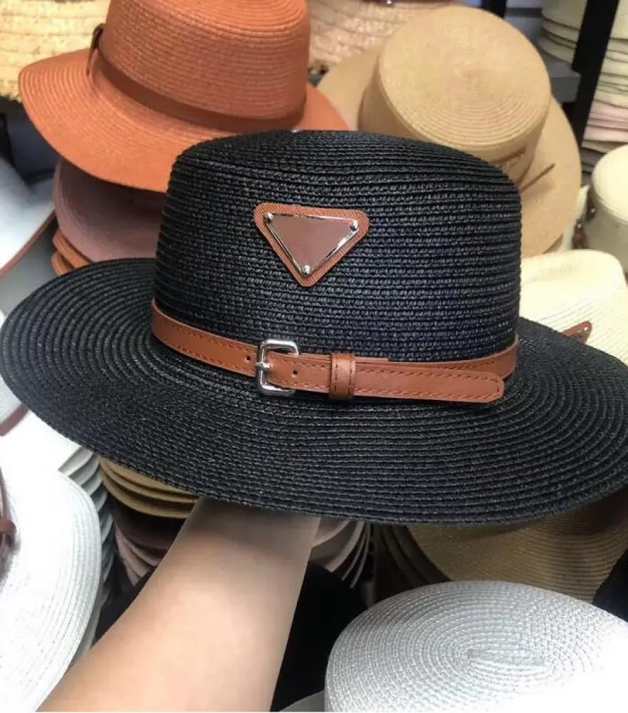 2021 Paille Hat Women039S Sandales à rayures en cuir de mode Plage de vacances d'été Traided Sun Hat1027022