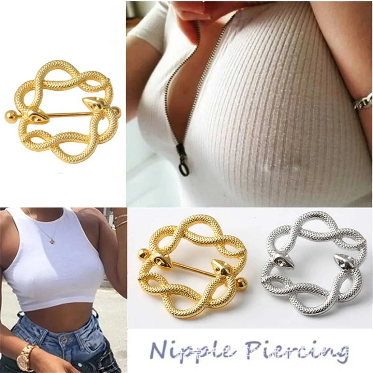 Nippelringar 2 Fashionabla 316L Rostfritt stål Snake Clip Rings Punk Sexig Cool Snake Clip Perforated Jewely Y240510