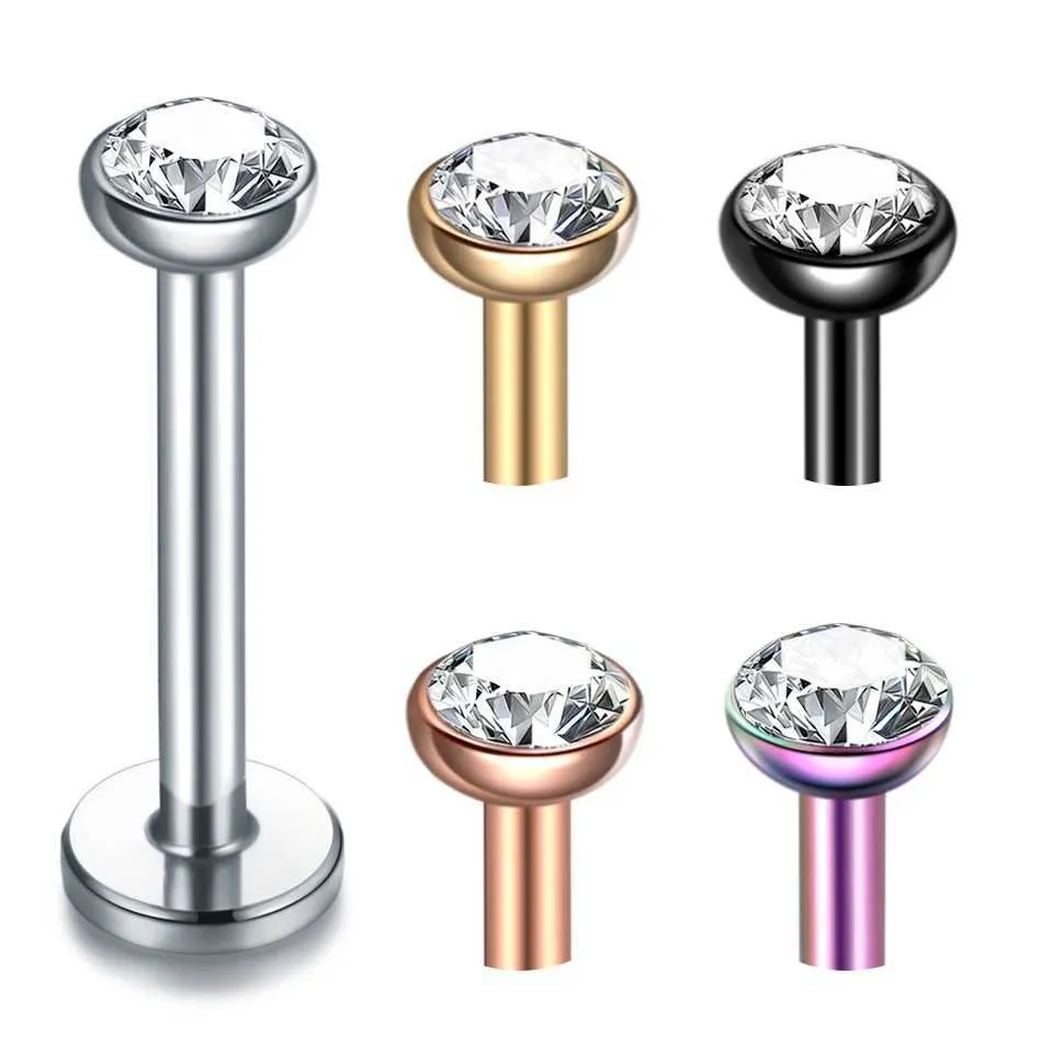 Anneaux de mamelon 1pc en acier chirurgical Labret Piercing Lip Ring Crystal Lip Hélix Piercing Tragus Broupe d'oreille Cartilage Corps de pote