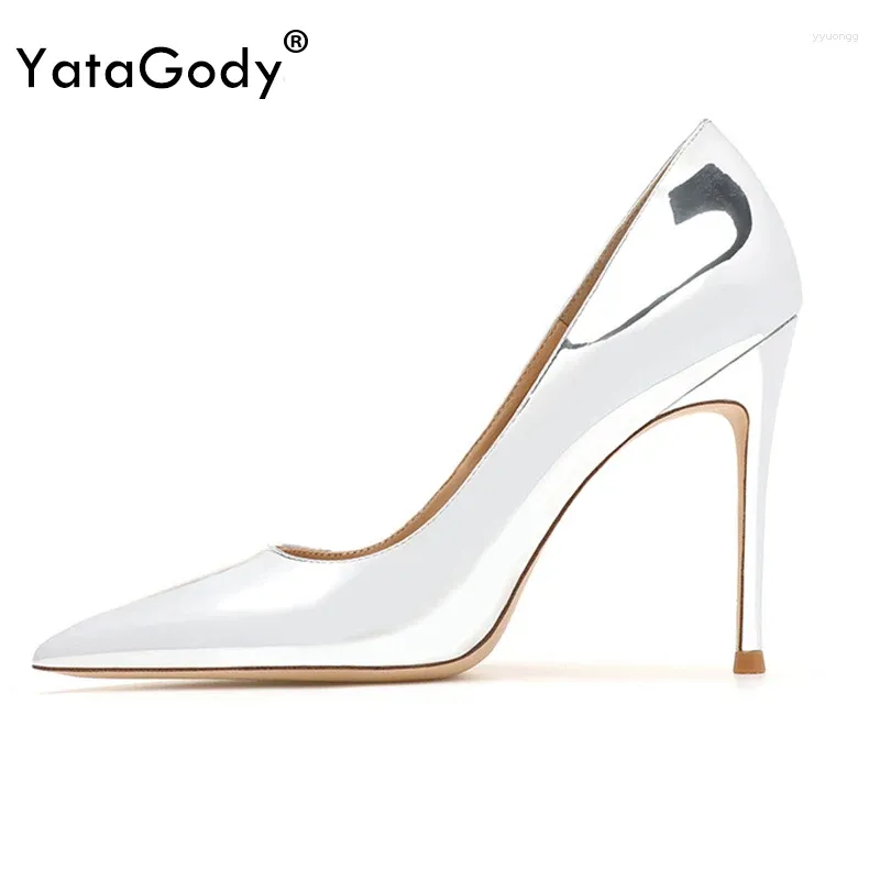 Dress Shoes YATAGODY Size 31-43 Women Sparkly Silver Pumps Sexy Stiletto High Heels Ins Fashion 2024 Spring Party Wedding For Bride