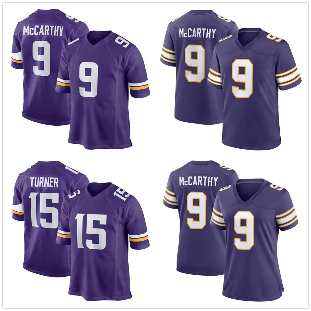 Football Jerseys 2024 Draft Pick NO10 Football Jersey 9 JJ McCarthy 15 Turner 31 Khyree Jackson 78 Walter Rouse 46 Will Reichard 65 Michael Jurgens 50