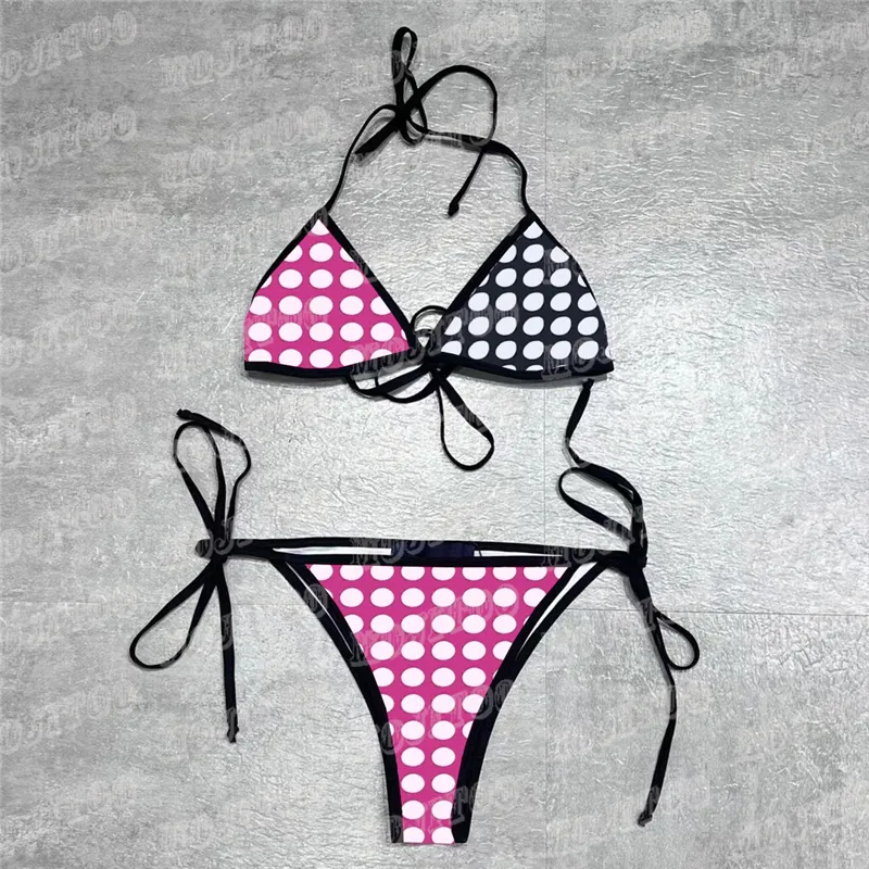 Splicing Color Bikinis Set Women Swimwear Letter Print Bathing Suit Summer Lady Beach Swimsuit Two Piece