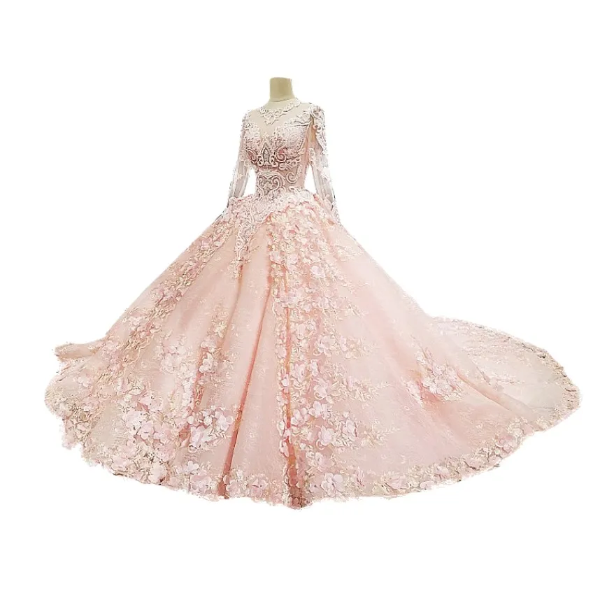 2018 Nouvelle robe de balle d'arrivée Robes de mariée de la cour royale avec appliques manches longues sur mesure, robe invitée de mariage chinois sur mesure 305L