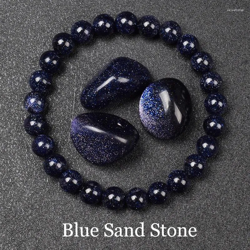 Bracciale per perle di arenaria blu blu per donne uomini stellati cielo radiante sabbia di pietra elastica gioielli rotondi