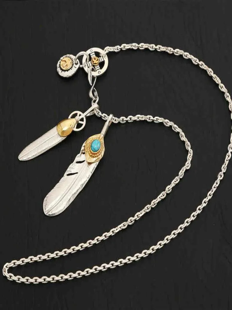 Kettingen 925 Sterling zilveren sieraden Takahashi Goro Feather Retro Long Chain Blue Turquoise Pendant voor mannen en vrouwen ketting22495979995