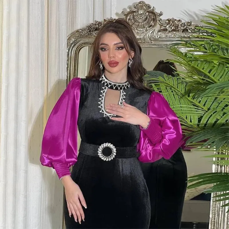 Roupas étnicas muçulmanas abaya com cinto de jantar vestido de veludo para mulheres com zíper da moda Festa de peru elegante e elegante vestidos