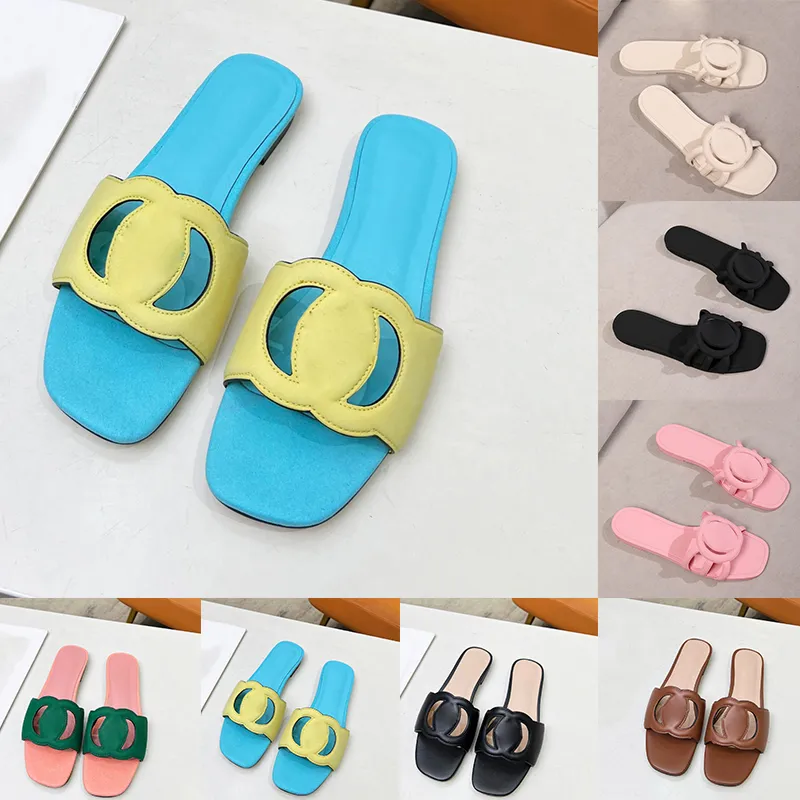 2024 Designer slippers voor dames jelly rubber muildieren platte hakken lederen slippers sandalen luxe chaussure claquette zomerschoenen zand