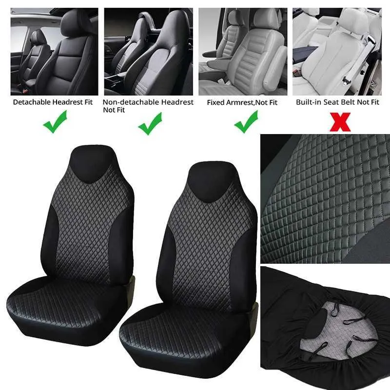 Copertine per sedili per auto 2 pezzi Copertini per sedili anteriori Black Sports Seat COPERS PVC Auto Accessori interni universali per Toyota T240509