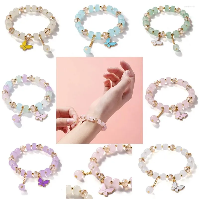 Strand Sweet Crystal Glass Beaded Bracelet For Women Fashion Ins Butterfly Pendant Tassel Chain Bangle Niche Exquisite Jewelry Gifts