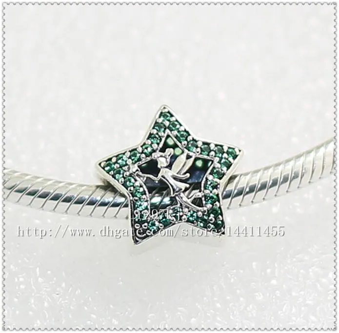 NEU 925 Sterling Silver Tinker Bell Star Charme Perle mit blaugrün CZ Fits European Style Schmuckarmbänder Halskette Anhänger5176163