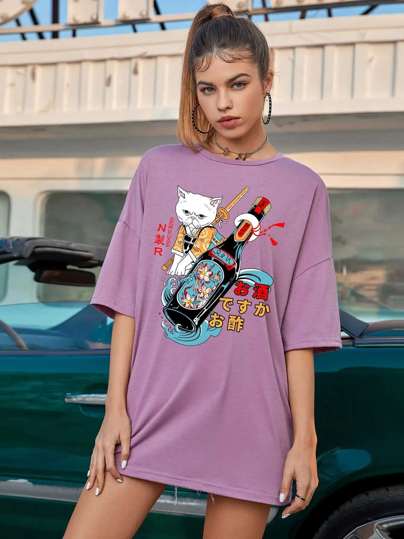 T-shirt pour femmes colored soju chat japonais harajuku t-shirt femme coton top fashion plus taille vestime graphique surdimensionné femelle décontractée t y240509