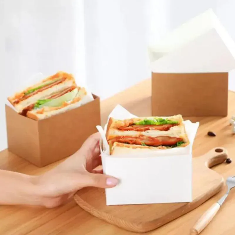 Sándwiches de papel Kraft al por mayor Caja de envoltura de huevo espeso Bane de desayuno Cajas de paquetes Bandeja TEATime ZZ ZZ