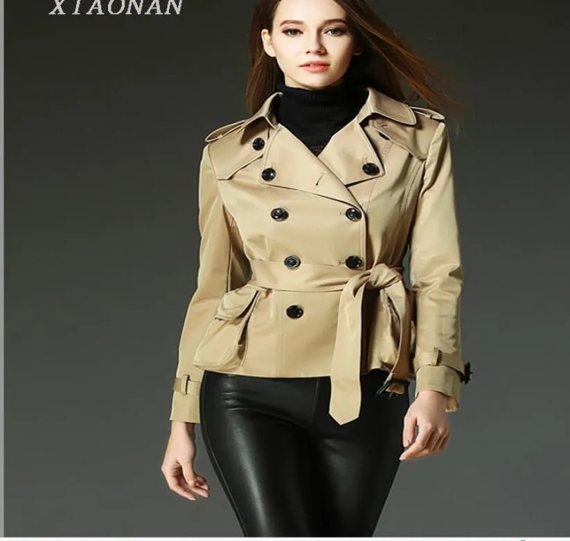 Ny Spring Autumn Women039S mode DoubleBreasted Short Trench Coats Ladies Elegant Lapel Laceup Dust Coat Girls Lovely Pepl4802903