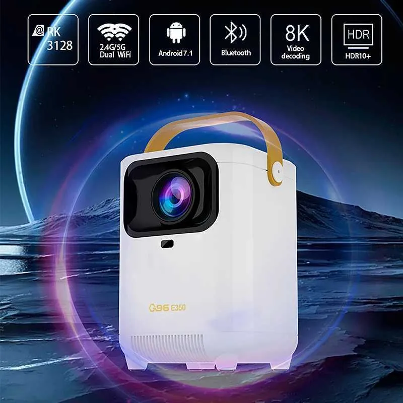 Проекторы Q96 E350 4K HD Home Projector Android 7.1 5G Wi -Fi 6.0 120ANSI BT5.0 1280 * 720p HD Audio Outdoor Portable Projector J240509