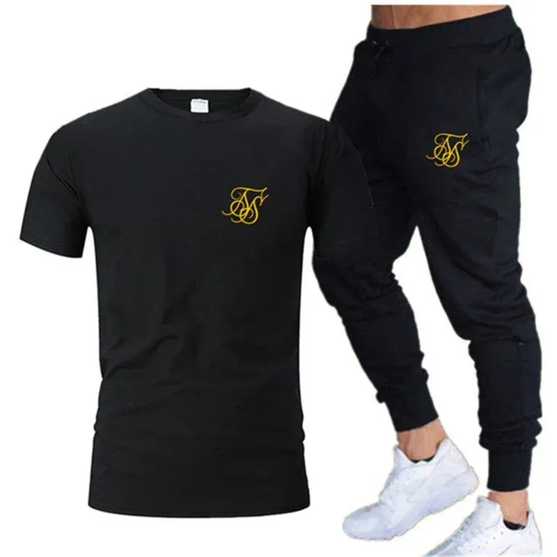 Siksilk Mens Summer Casual Suit Tshirt Pantal