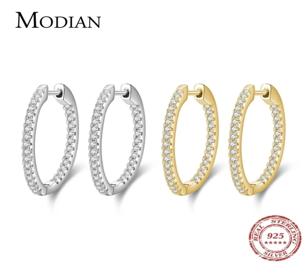 Modian Silver Sparkling Wedding Earring 925 Sterling Circle Clear Cz Hoop örhängen för kvinnliga smycken 2201084619176
