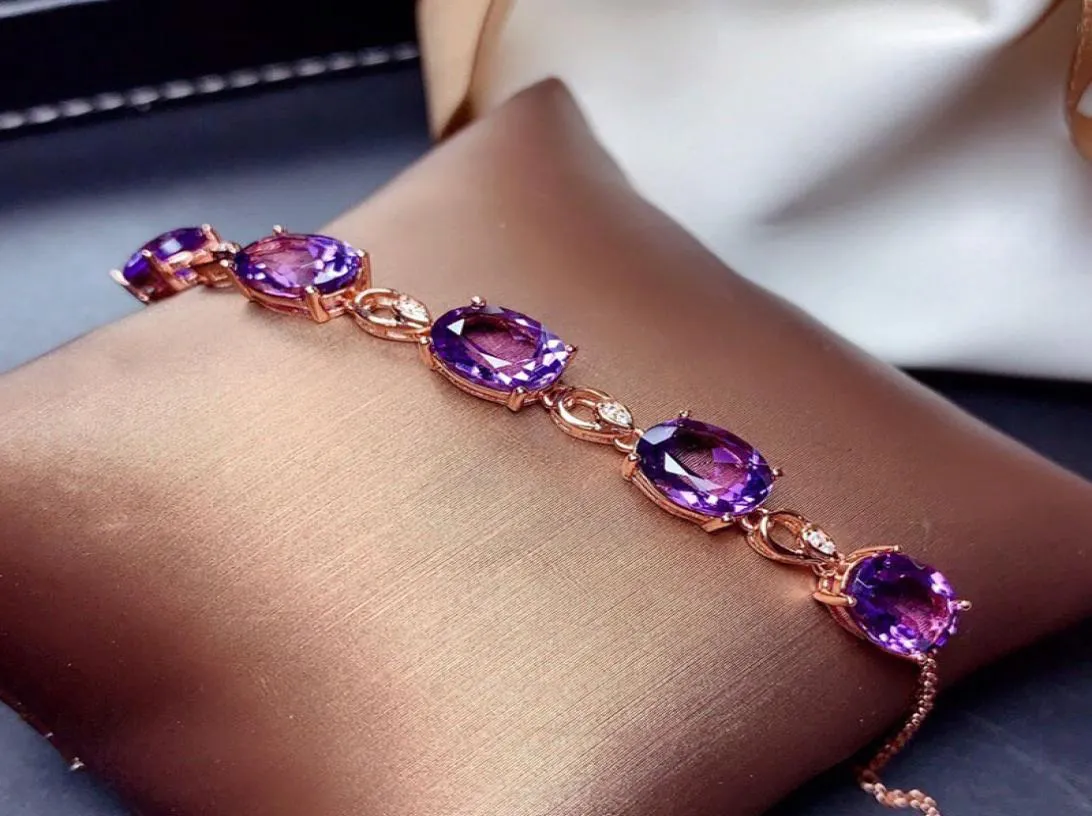Nowa moda ametyst 18k różane złoto Kolor skarbowy luksusowy fioletowy kryształowy kamień szlachetny Bransoletka dla kobiet drobna biżuteria prezenty świąteczne 9648297