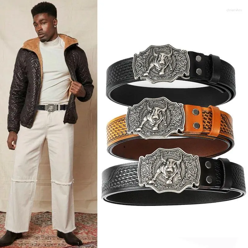 Ceinture ceinture en alliage animal avec boucle automatique en cuir authentique sculpté à la mode jean décoratif pantalon hommes