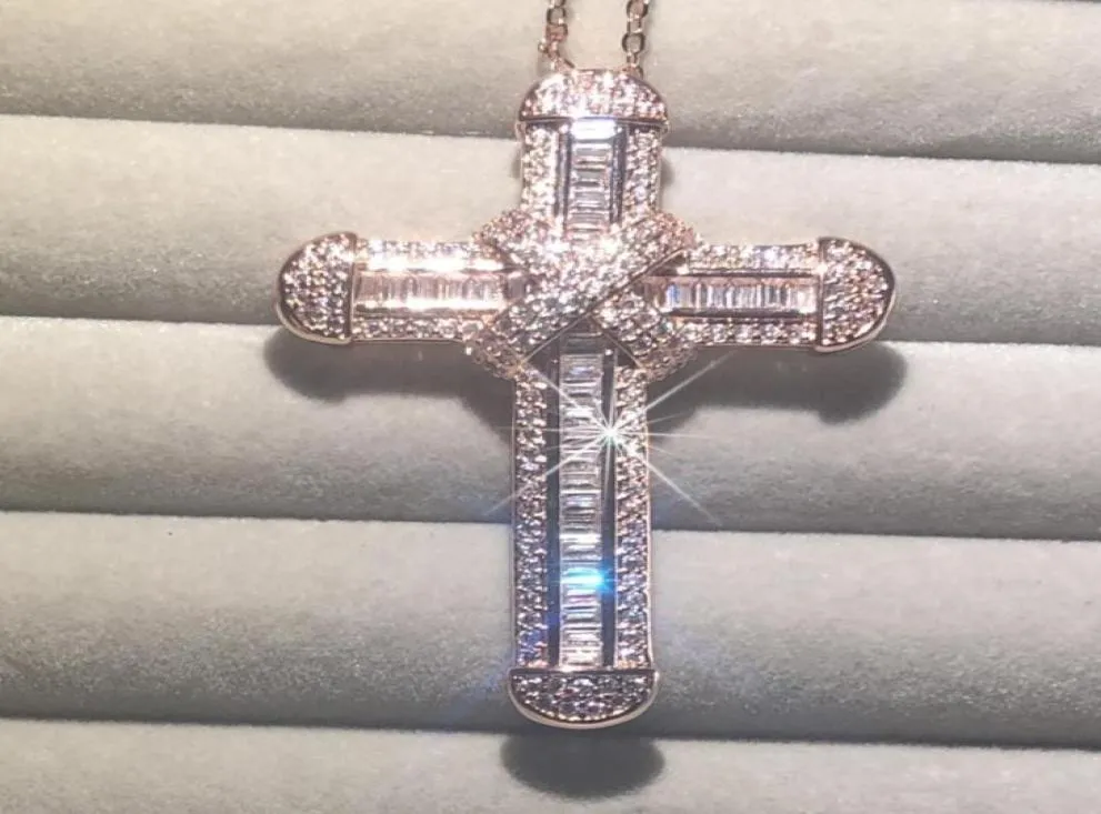 Correntes 925 prata requintada bíblia Jesus colar cruzamento pingente homens homens crucifix charme simulado diamante jóias de ouro rosa 9009734