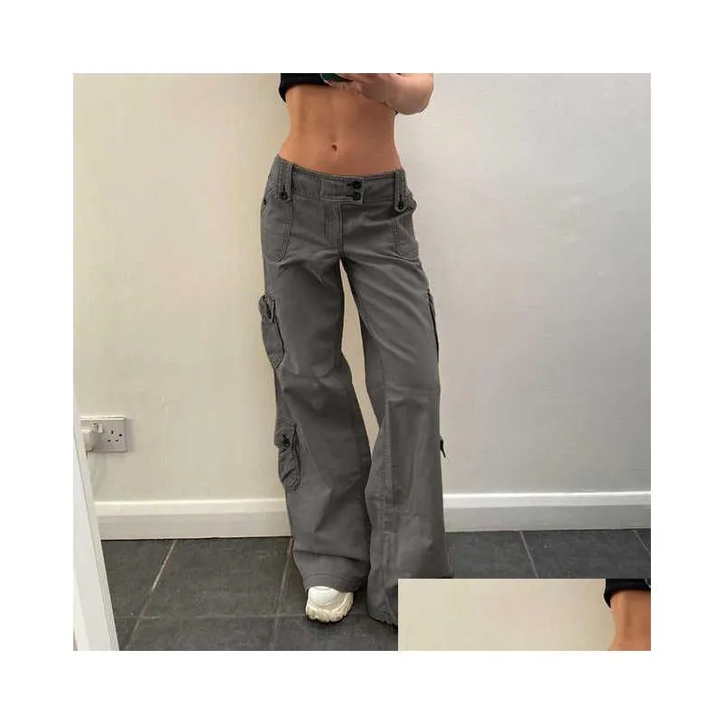 Womens Jeans Streetwear Vintage Wide Leg Women New Low Waisted More Than A Pocket Straight Fashion Casual Cargo Drop Delivery Apparel Dh1Ar