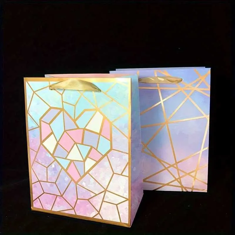 3pcs Cadeau enveloppe 4pcs Purple Gradient Bronzing Sac cadeau portable sac en papier sac à bonbons