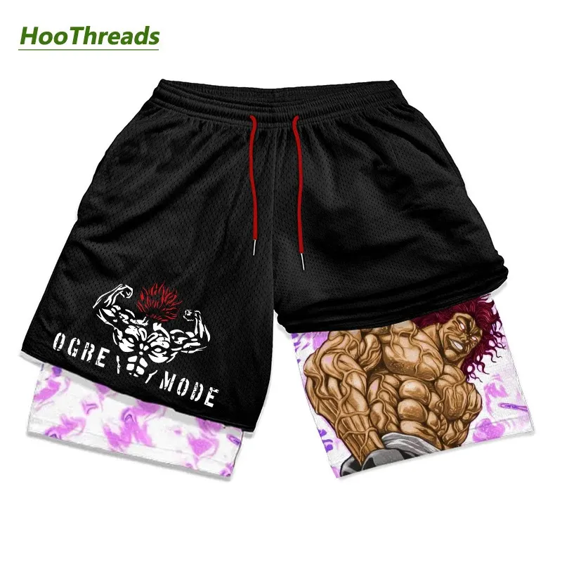 Baki Hanma Anime Gym Workout Shorts For Men Athletic 2 in 1 Compression Breathable Activewear Fitness Training Running 240506